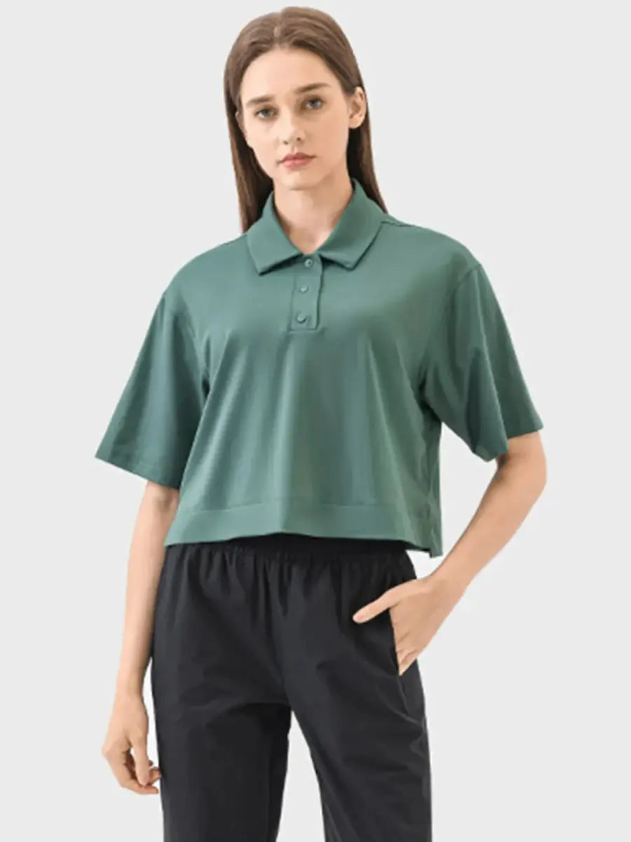 Millennia Half Button Short Sleeve Active T-Shirt for Women - Love Salve